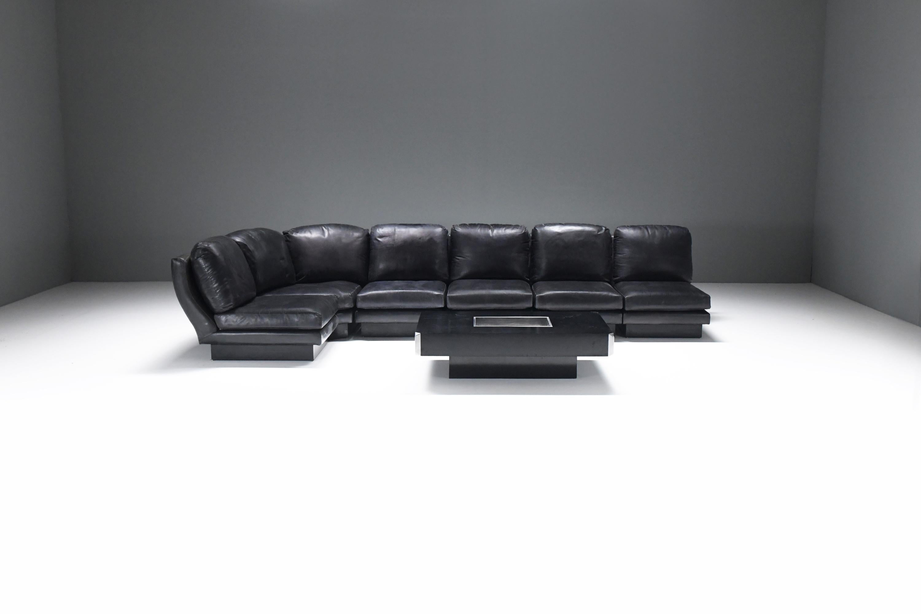 Seltenes modulares Sofa „Super C“ aus schwarzem Original-Leder von Willy Rizzo. Unterschrieben! im Angebot 2