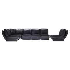 Rare 'Super C' modular sofa in original black leather by Willy Rizzo. Signed!
