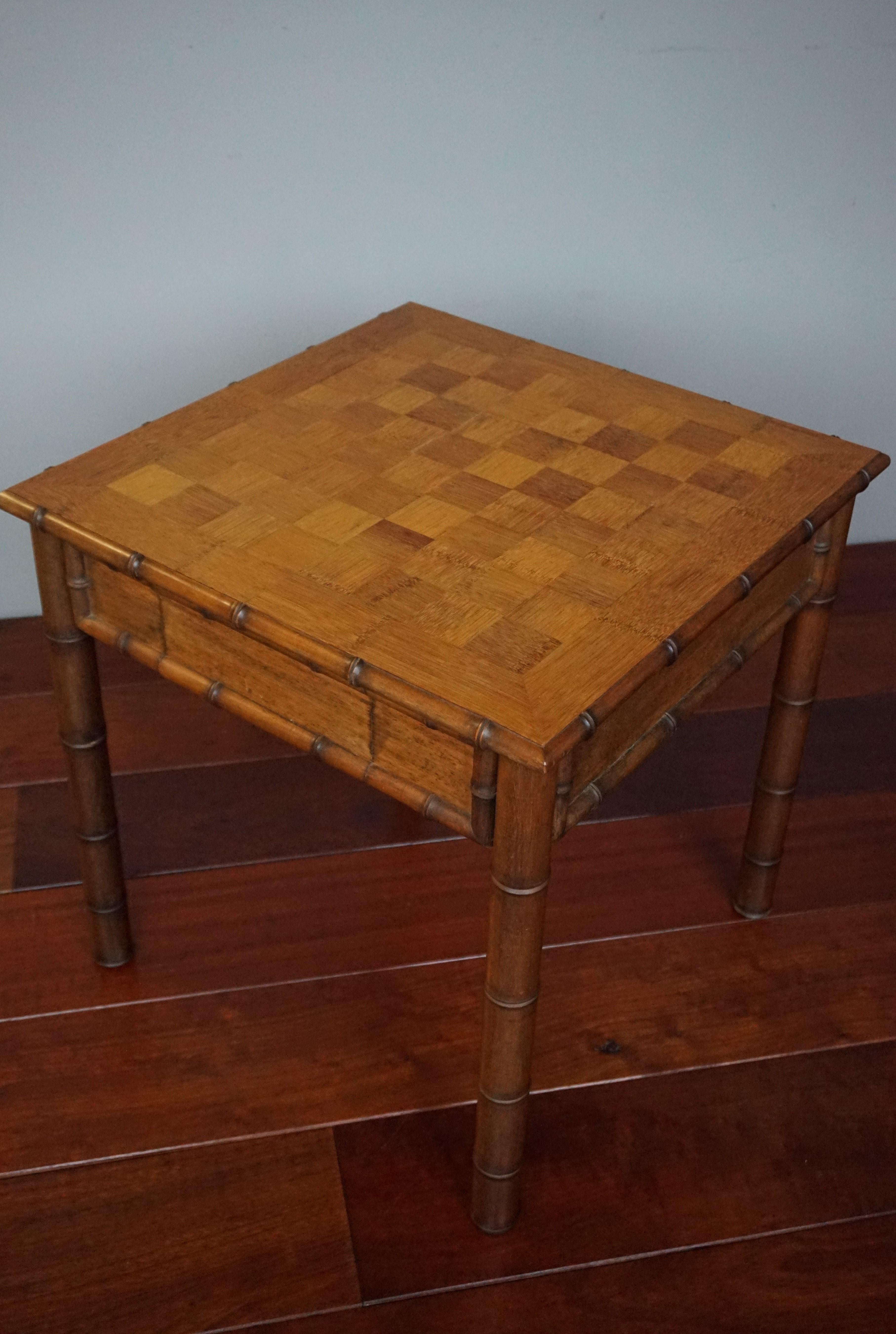 Rare & Superb Condition Midcentury Made Wooden Faux Bamboo Chess Table & Pieces 3