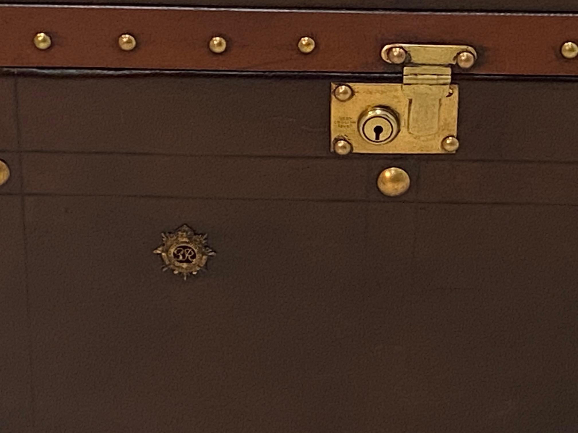Rare Superb Pair of Leather Military Trunks on Stands with Brass Decoration 6