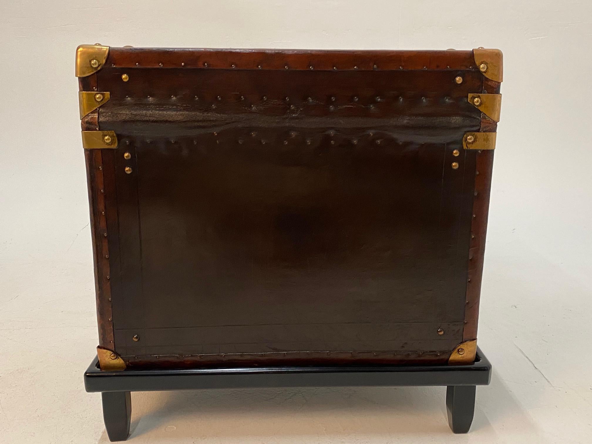 Rare Superb Pair of Leather Military Trunks on Stands with Brass Decoration 7