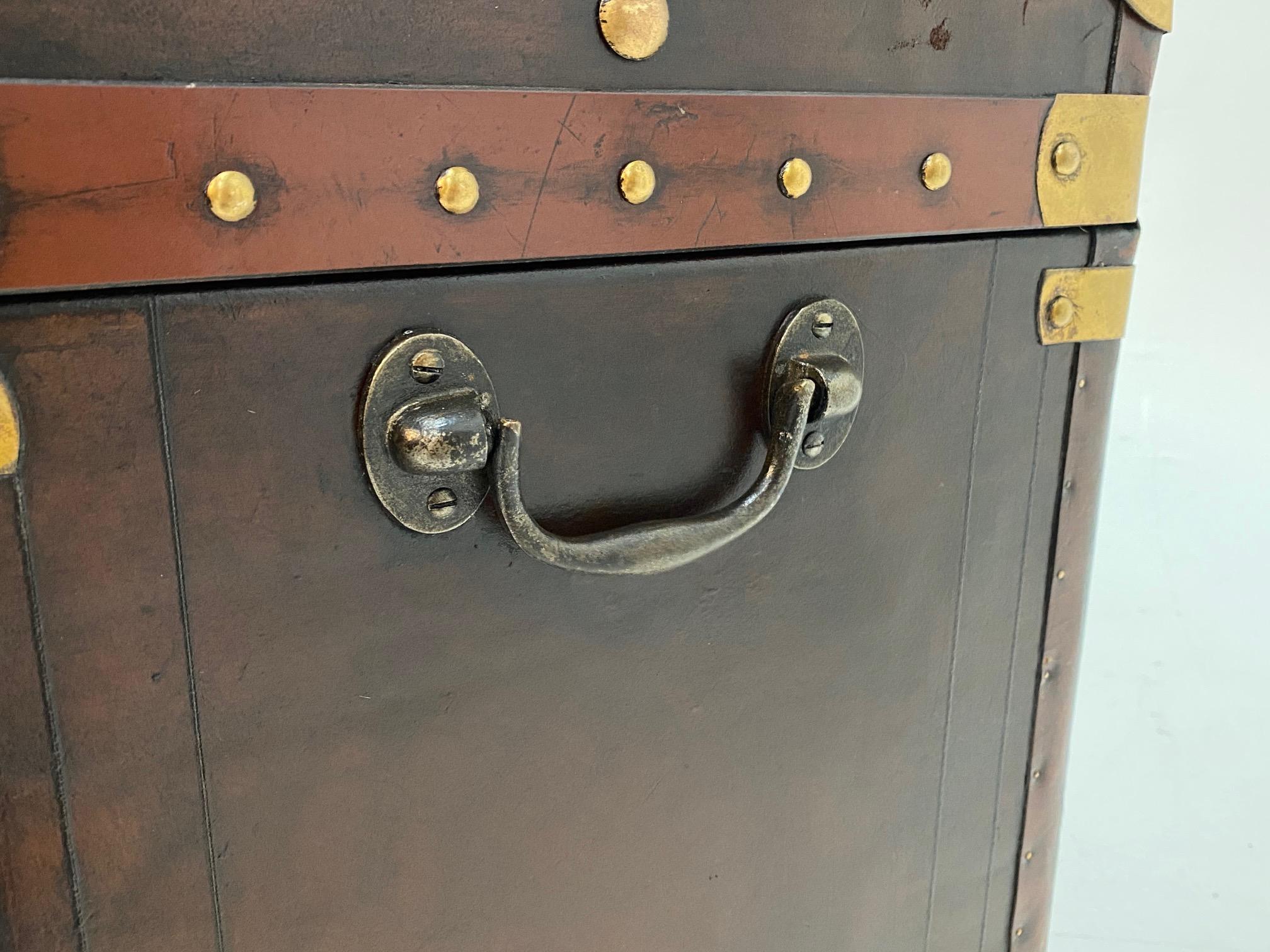 Rare Superb Pair of Leather Military Trunks on Stands with Brass Decoration 10