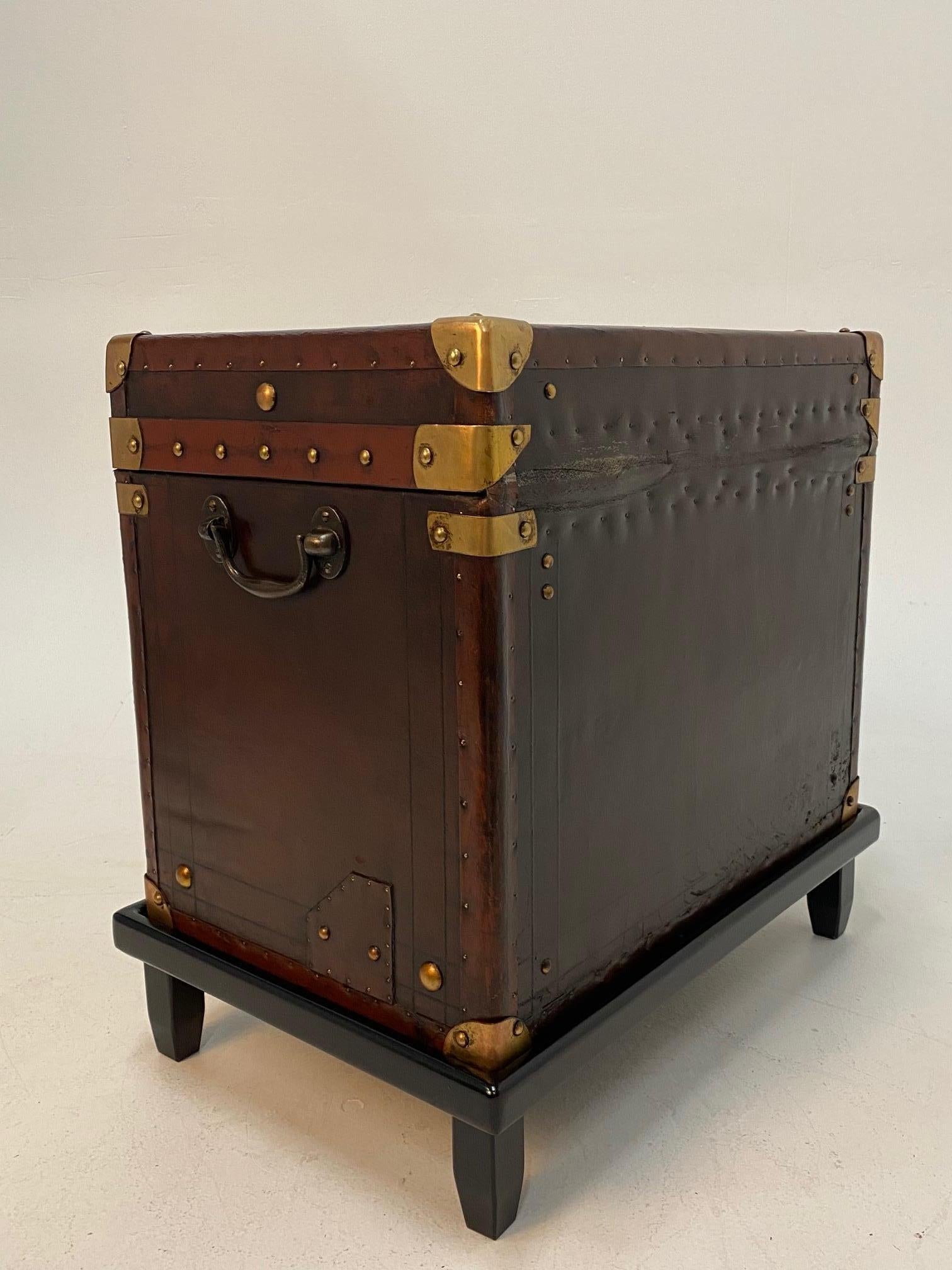 Rare Superb Pair of Leather Military Trunks on Stands with Brass Decoration 11