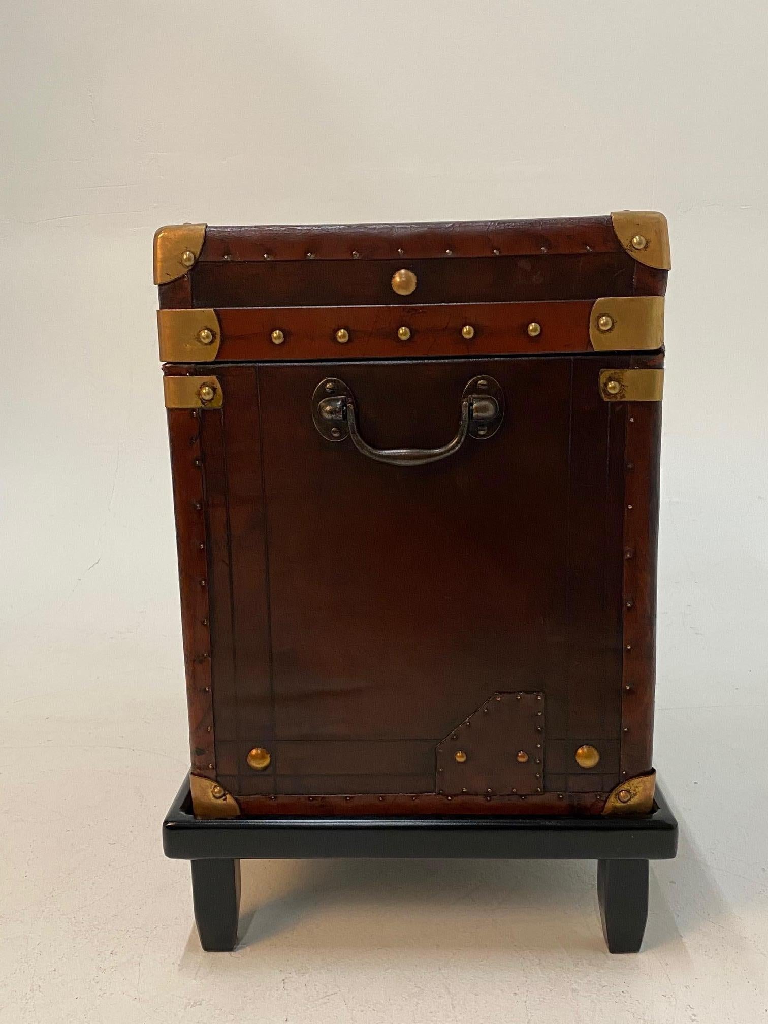 Campaign Rare Superb Pair of Leather Military Trunks on Stands with Brass Decoration
