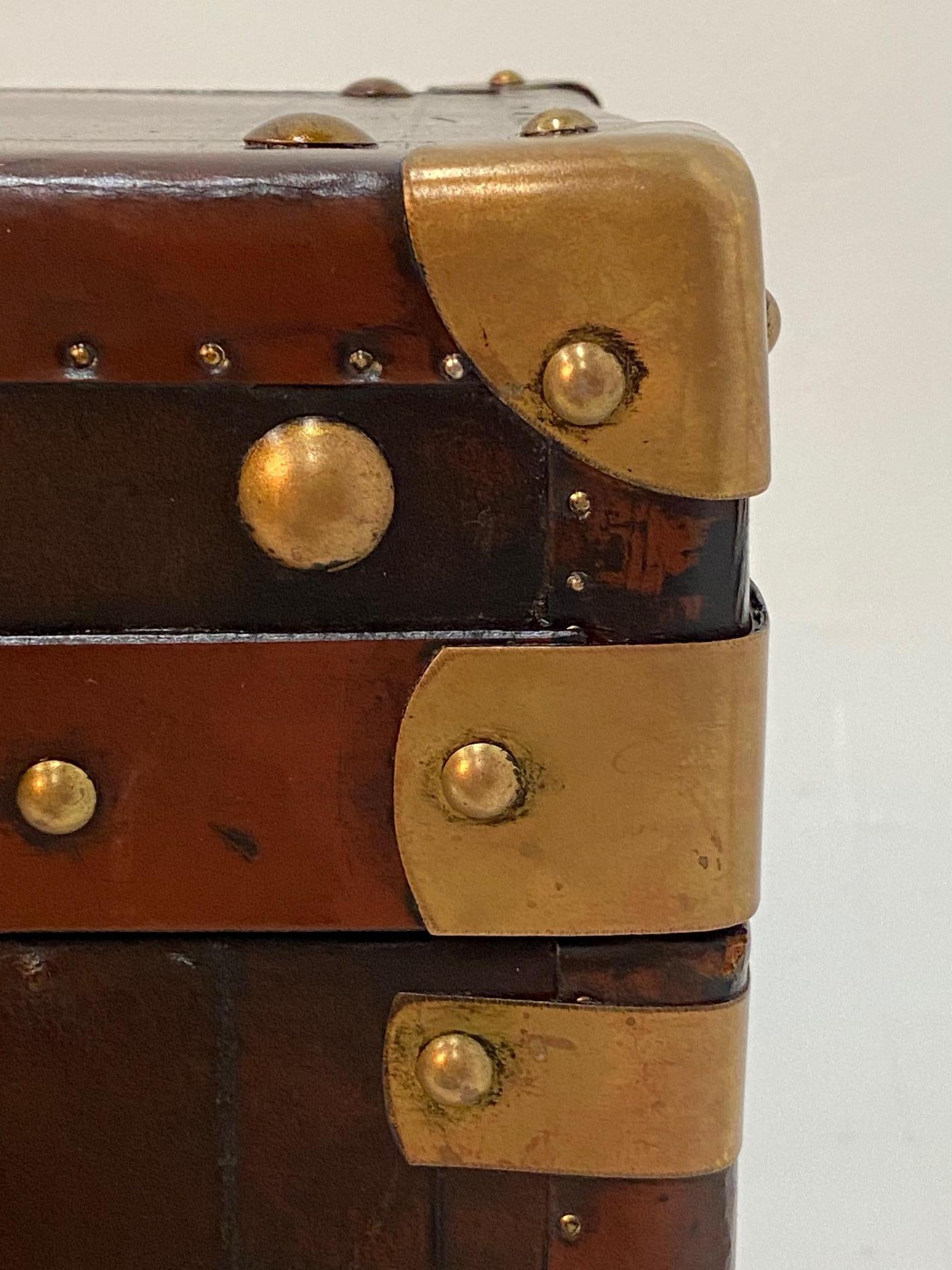 Rare Superb Pair of Leather Military Trunks on Stands with Brass Decoration 2