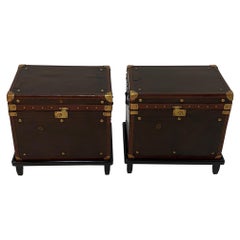 Rare Superb Pair of Leather Military Trunks on Stands with Brass Decoration