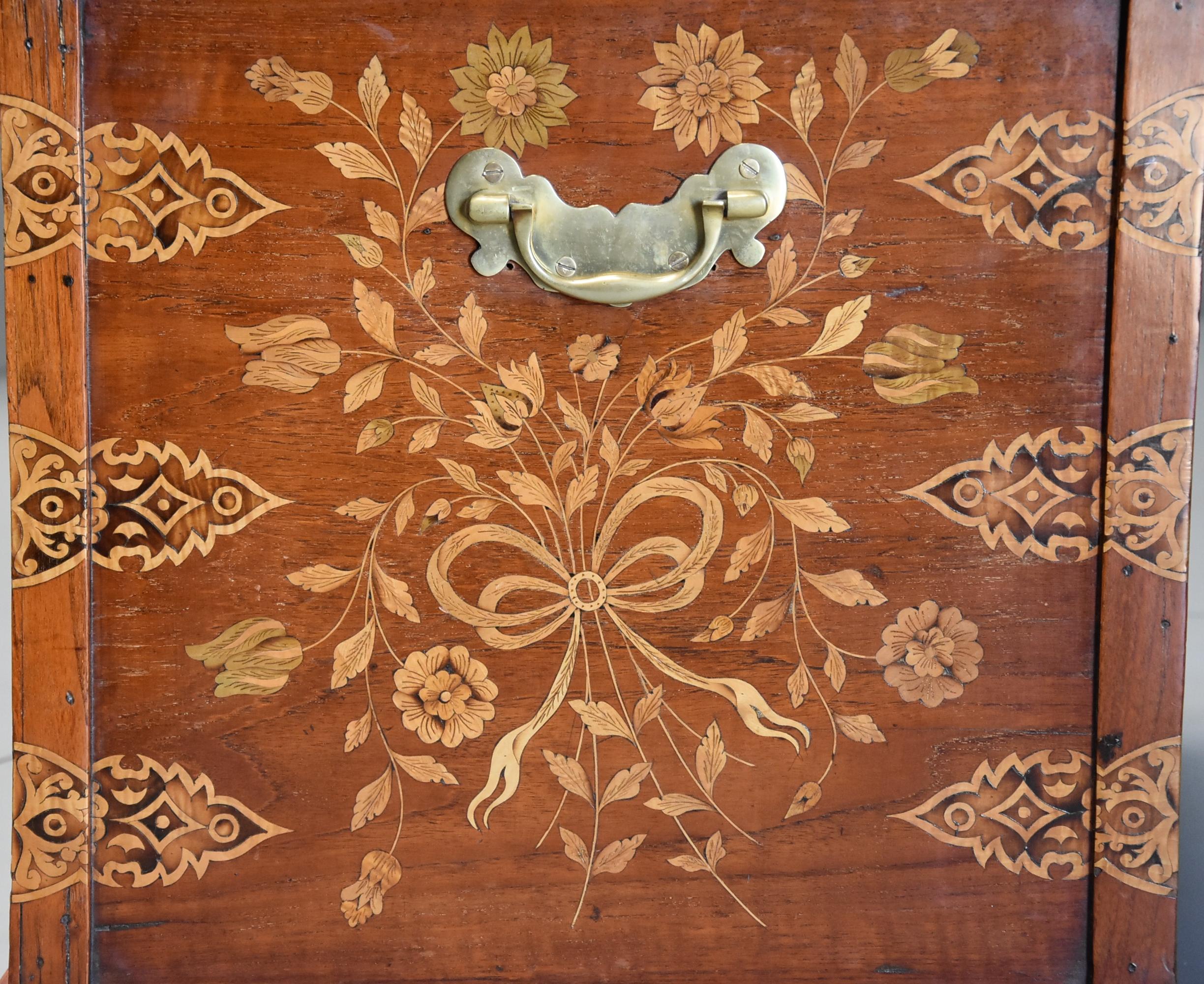 Rare Superb Quality Mid-19th Century Continental Floral Marquetry Teak Chest 2
