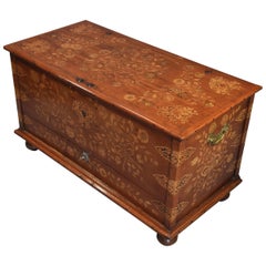Rare Superb Quality Mid-19th Century Continental Floral Marquetry Teak Chest