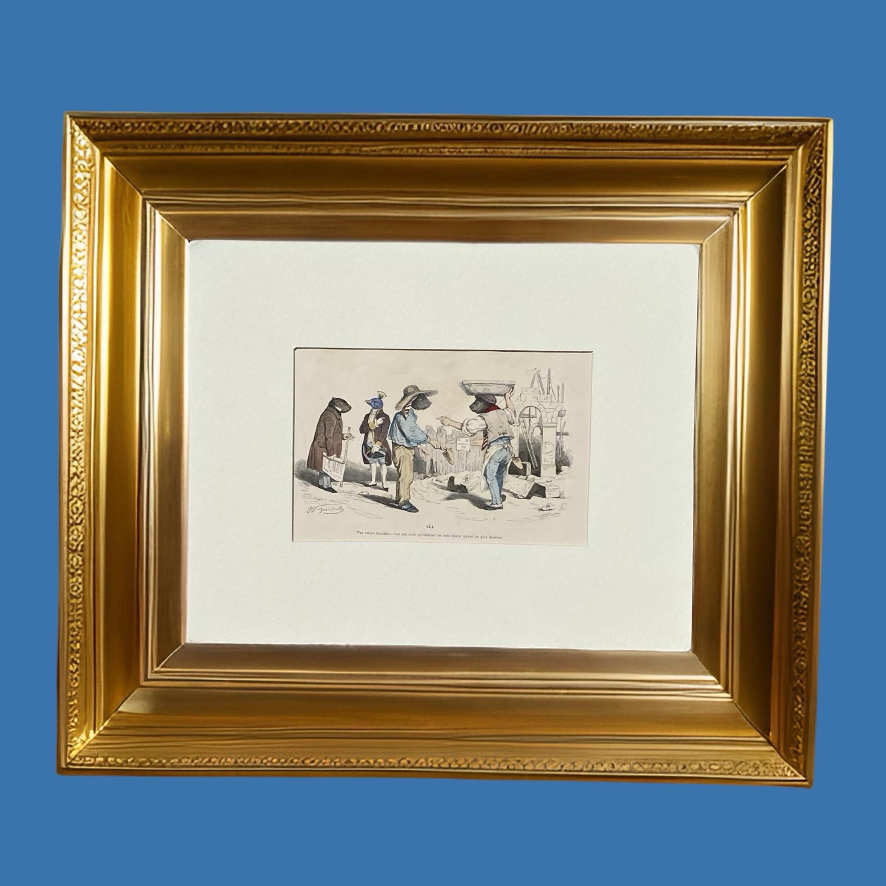 Rare gravure surréaliste en cuivre colorée à la main d'un animal JJ Grandville, Paris 1875 en vente 3