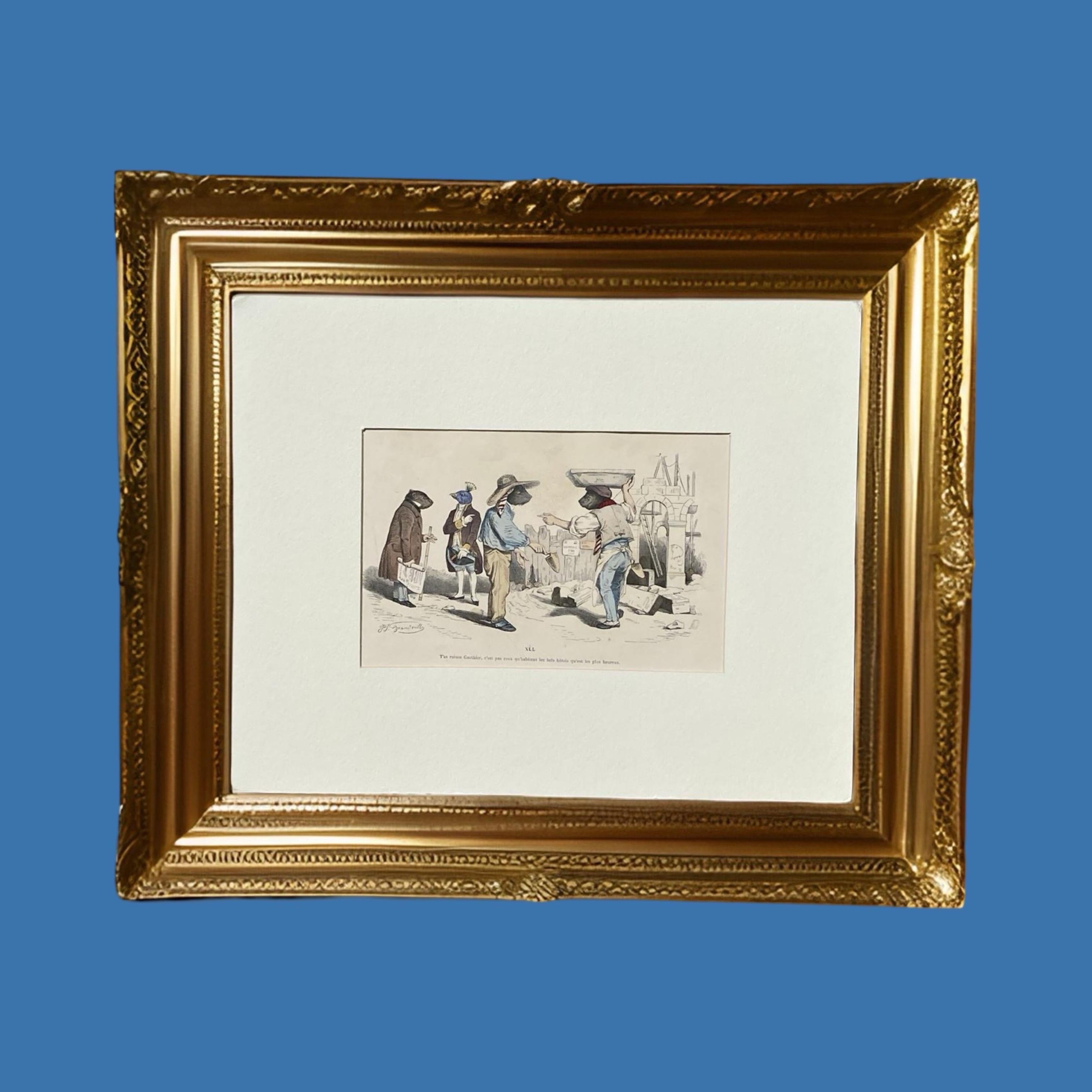 Rare gravure surréaliste en cuivre colorée à la main d'un animal JJ Grandville, Paris 1875 en vente 4