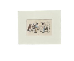Rare Surrealist Animal Hand-Colored Copper Engraving JJ Grandville, Paris 1875