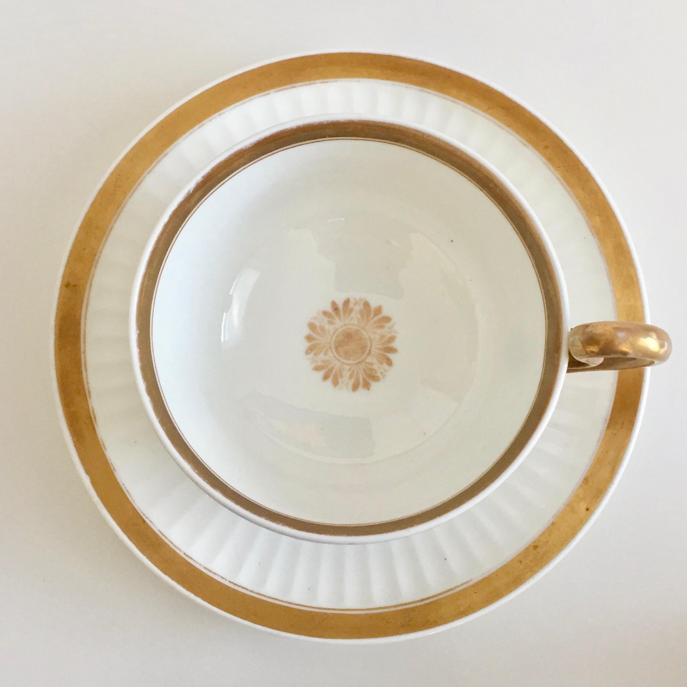 Welsh Swansea Porcelain Tea Set, Tea & Breakfast Cup White and Gilt, Regency ca 1820 For Sale