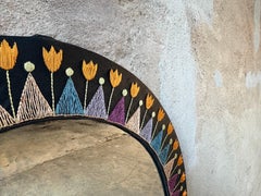 Raro espejo sueco de los años 50 decorado con flores, estado MINT.