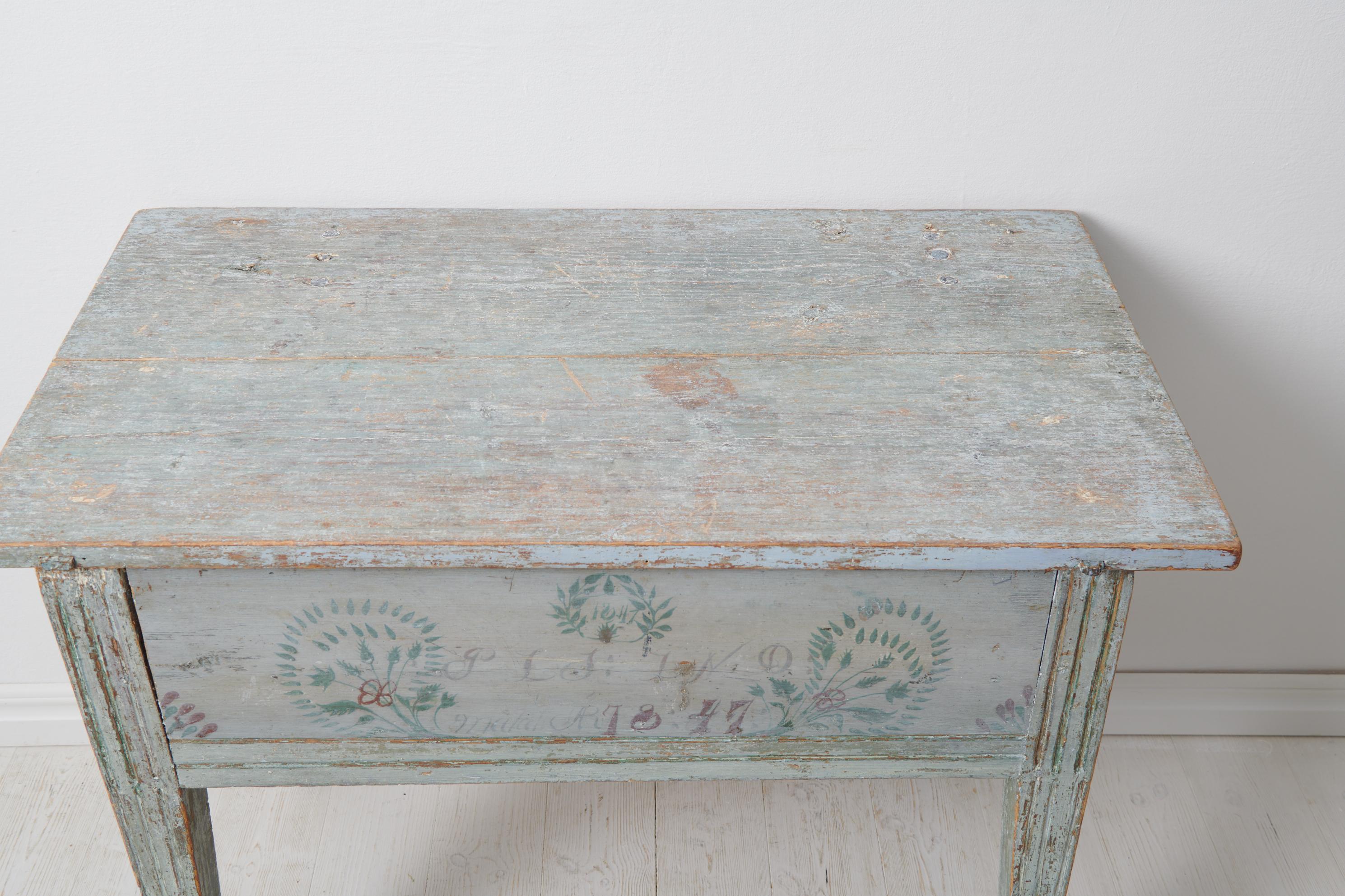 Rare Swedish Antique Blue Painted Folk Art Country Table  For Sale 4