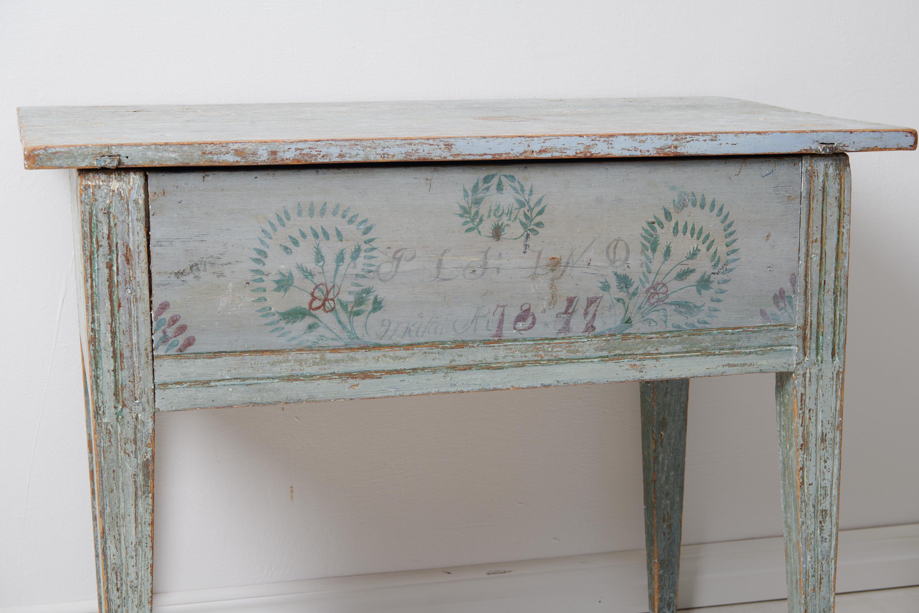 Rare Swedish Antique Blue Painted Folk Art Country Table  For Sale 7