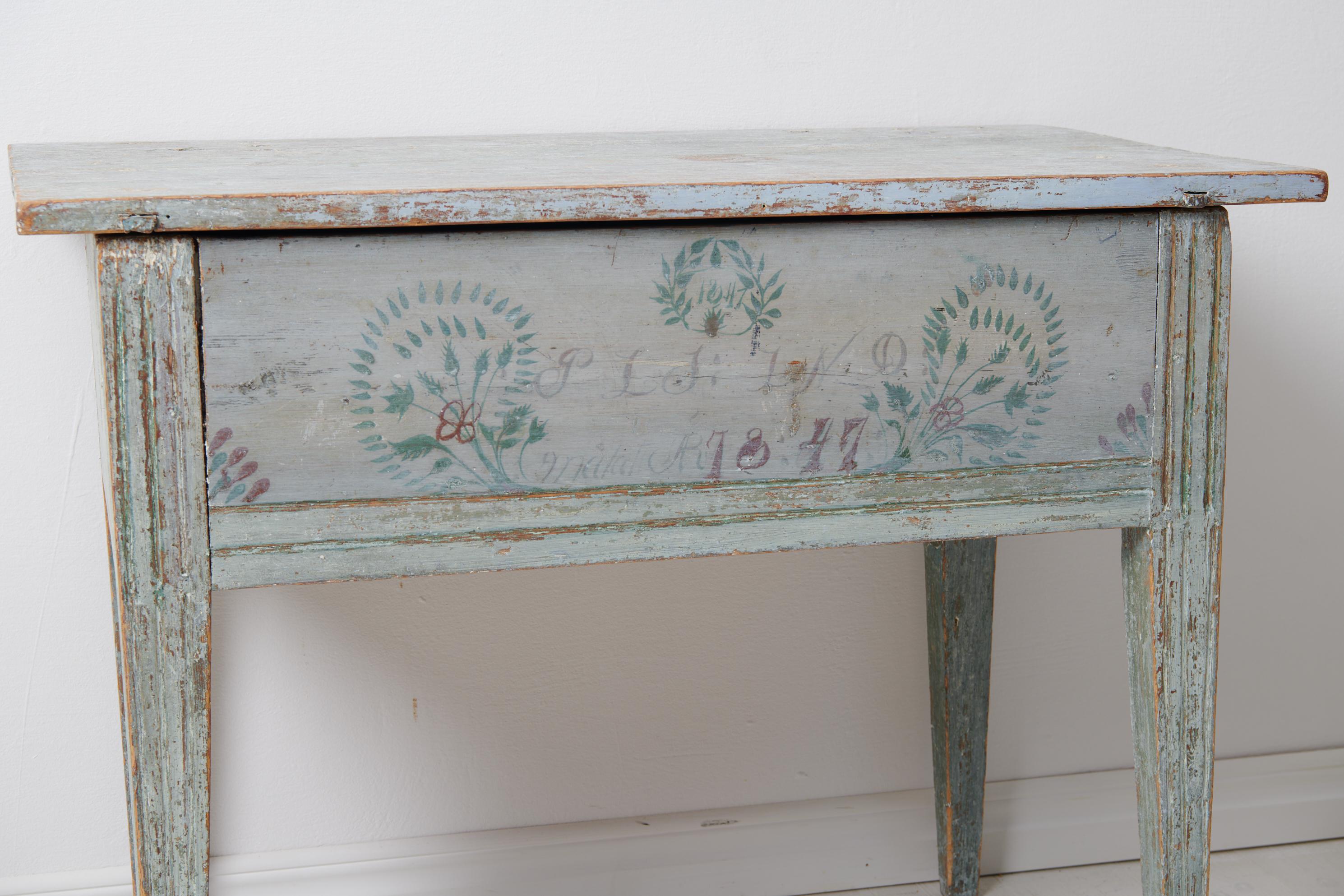 Rare Swedish Antique Blue Painted Folk Art Country Table  For Sale 8