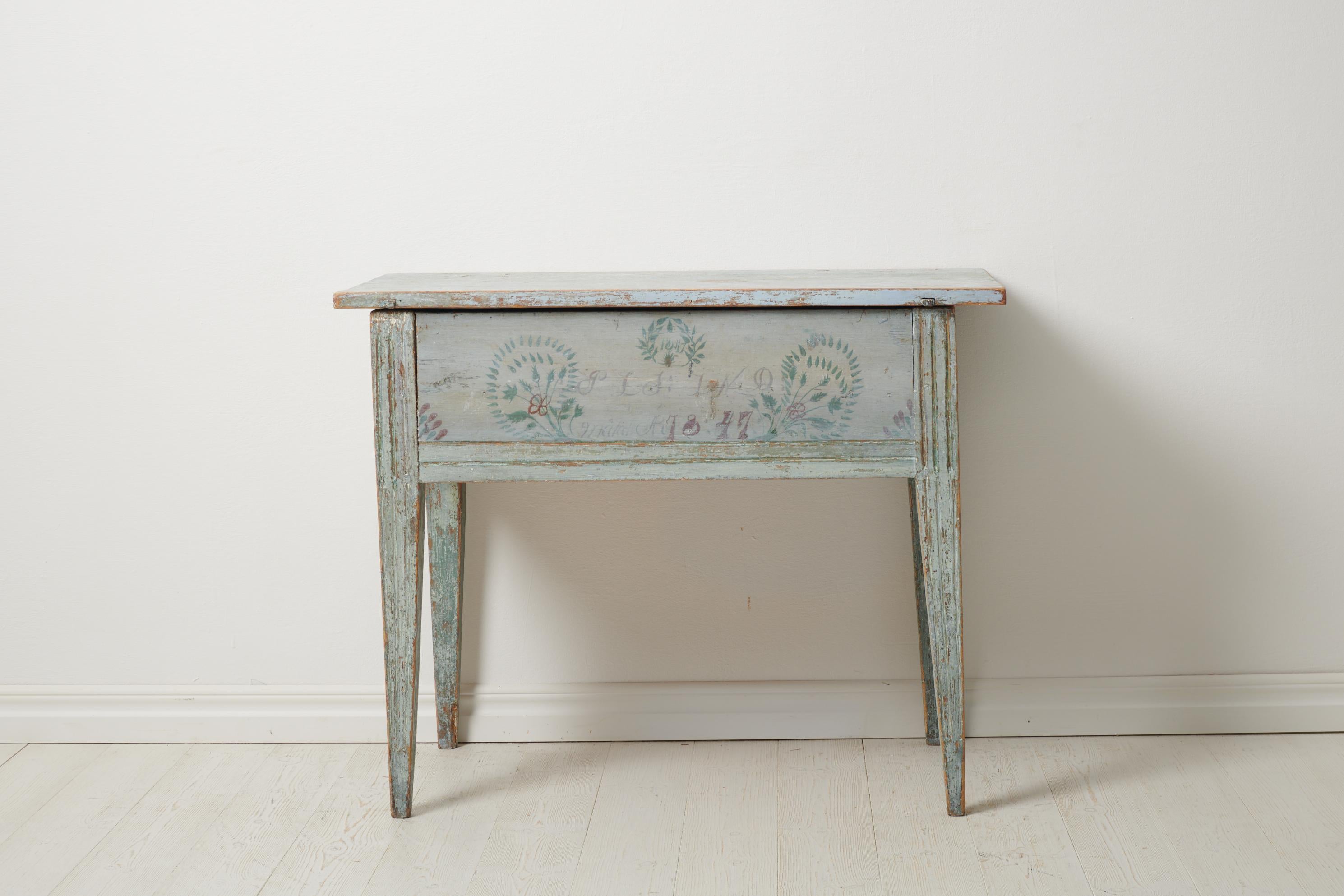 19th Century Rare Swedish Antique Blue Painted Folk Art Country Table  For Sale