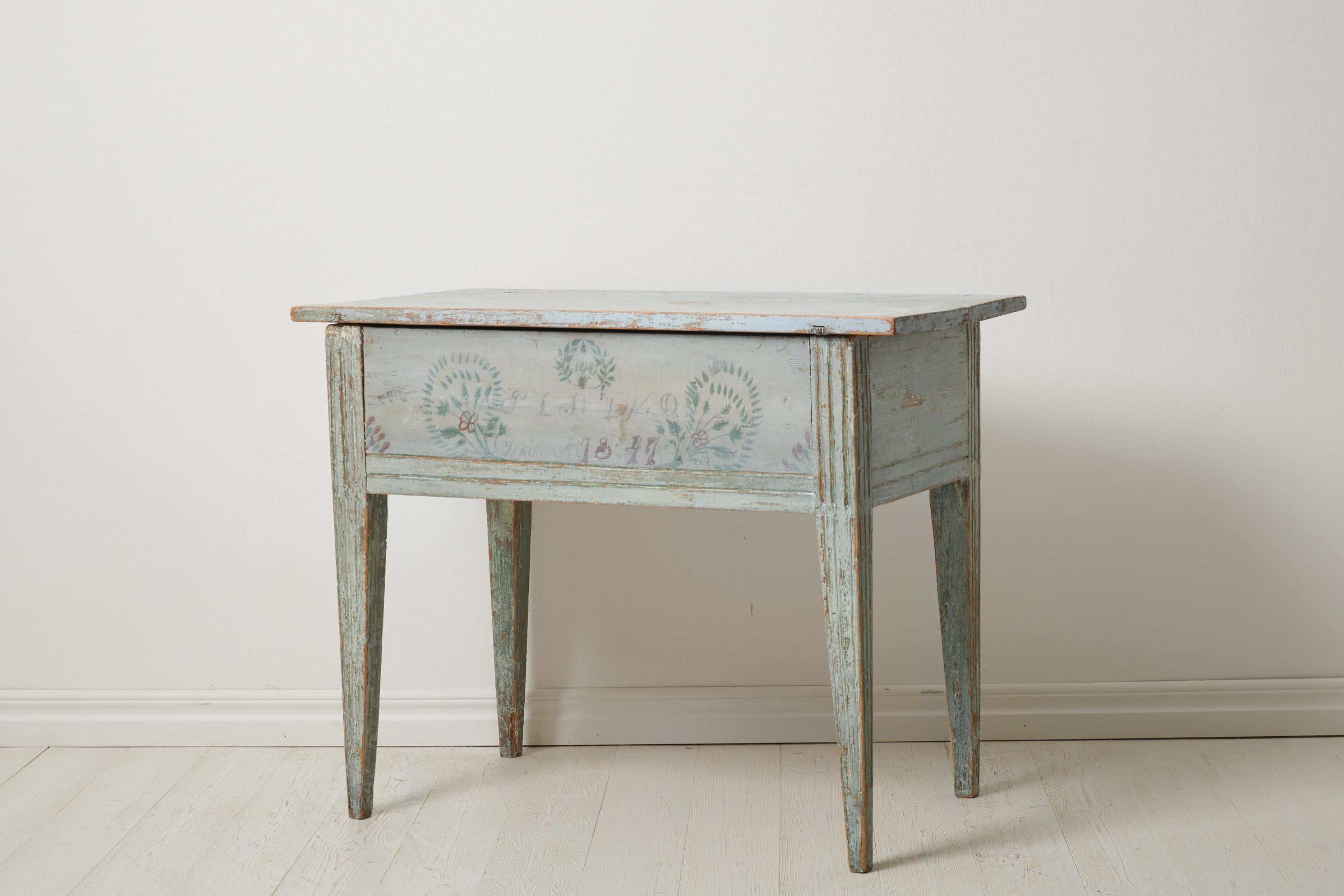 Pine Rare Swedish Antique Blue Painted Folk Art Country Table  For Sale