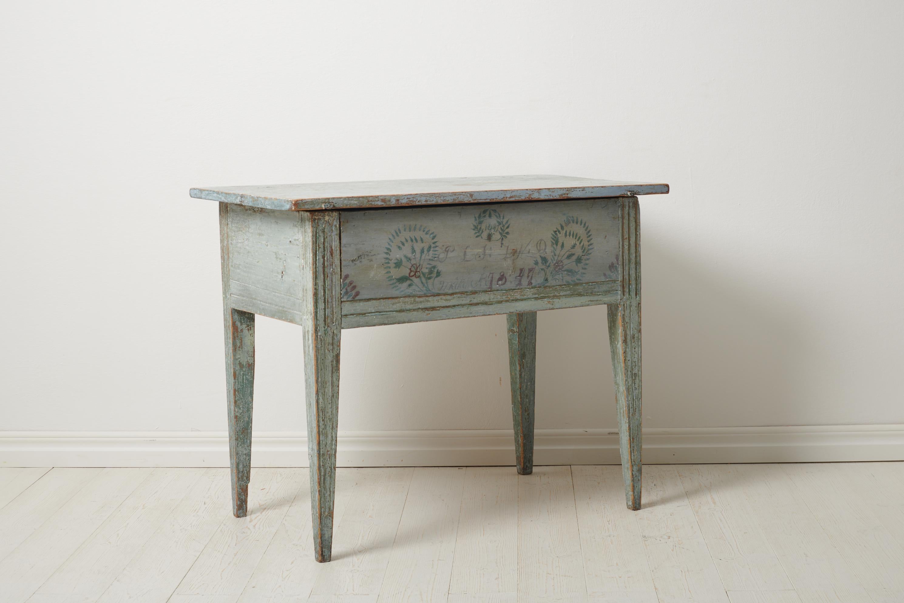 Rare Swedish Antique Blue Painted Folk Art Country Table  For Sale 1