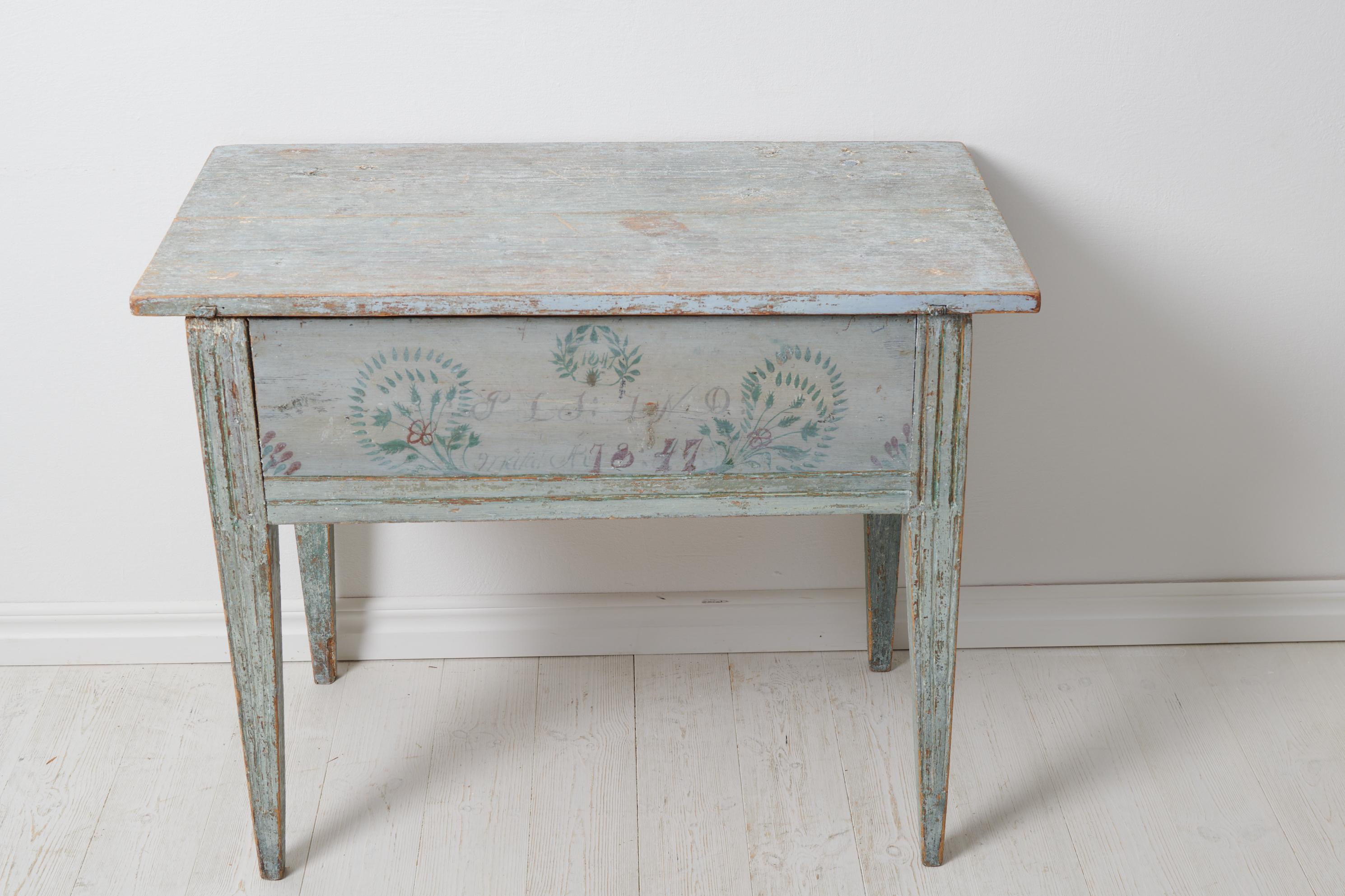 Rare Swedish Antique Blue Painted Folk Art Country Table  For Sale 3