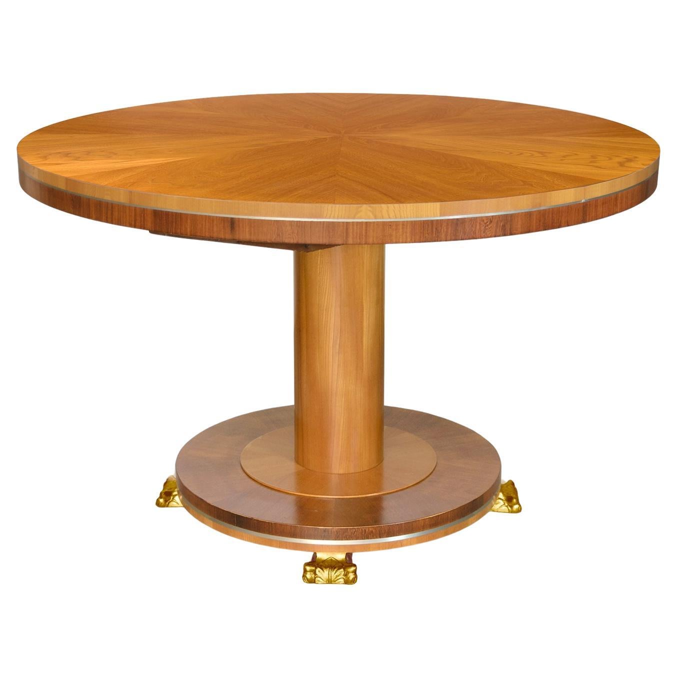 Rare Swedish Art Deco dining table Carl Bergsten, elm, mahogany For Sale