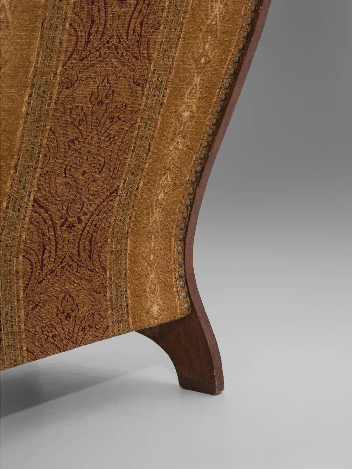 Fabric Rare Swedish Art Deco High Back Armchair in Oak