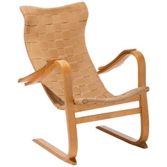 Seltener schwedischer Loungesessel aus Birke und Gurtband, Modell Patronen von G.A. Berg, 1940er Jahre