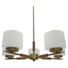 Vintage Rare Swedish Brass Lamp with White Glass Shades, 1960s