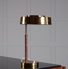 Rare Swedish Brass and Leather Table Lamp, 1960s