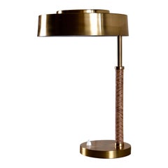 Rare Swedish Brass and Leather Table Lamp, 1960s