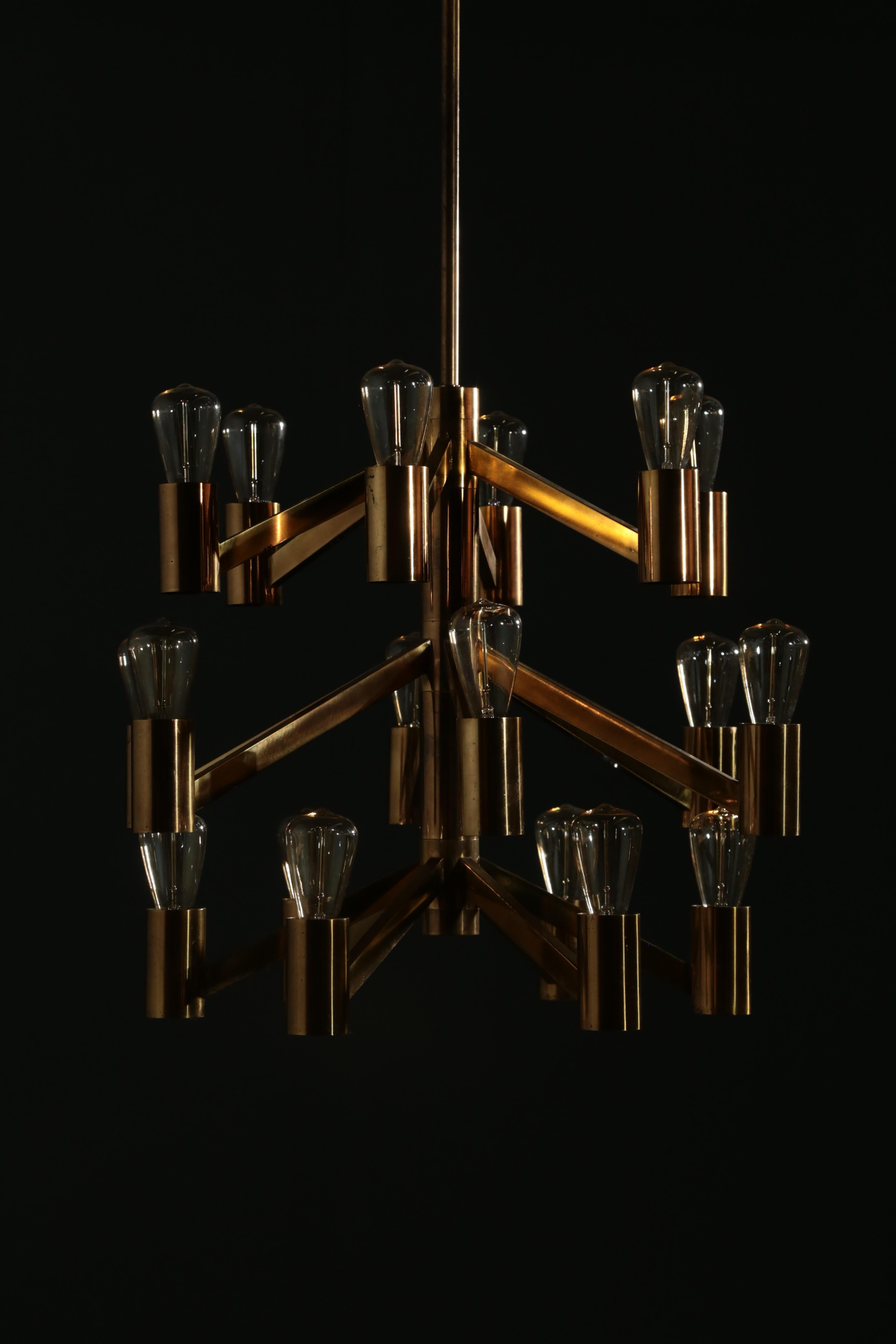 Rare Swedish Chandelier by Axel Annell Lystral Scandinavian Brass Scandinavian In Excellent Condition In Lyon, FR