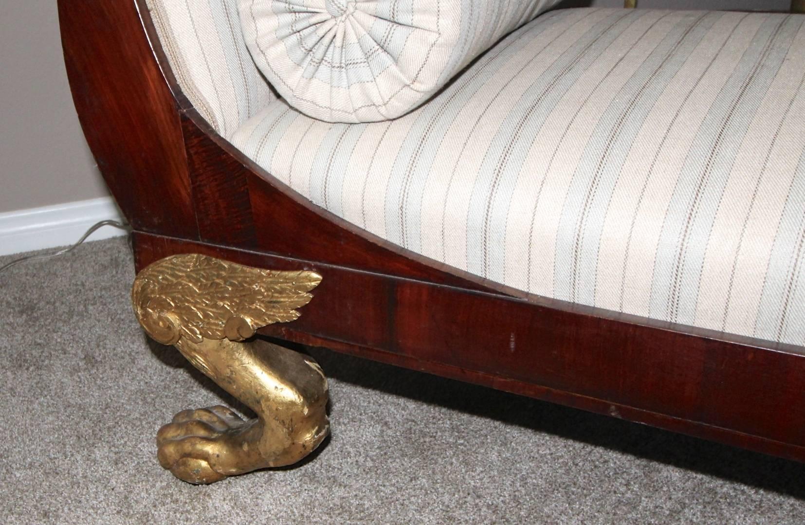 Rare Swedish Empire 19th Century Gilt Paw Foot Chaise Longue Recamier 9