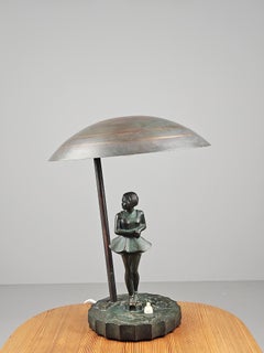 Rare Swedish grace bronze table lamp, Malmö Metallvarufabrik, 1940s