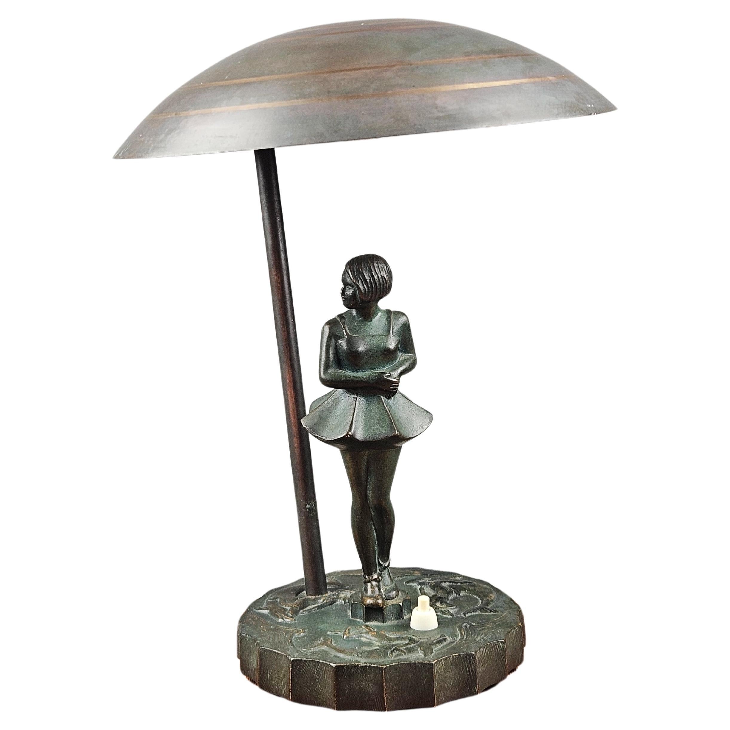 Rare lampe de table suédoise en bronze gracieux, Malmö Metallvarufabrik, années 1940