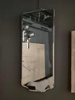 Rare Swedish Grace Mirror with etched decor of tree & deers.