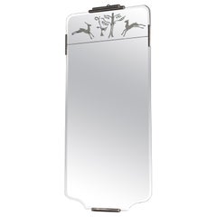 Rare Swedish Grace Mirror with etched decor of tree & deers.