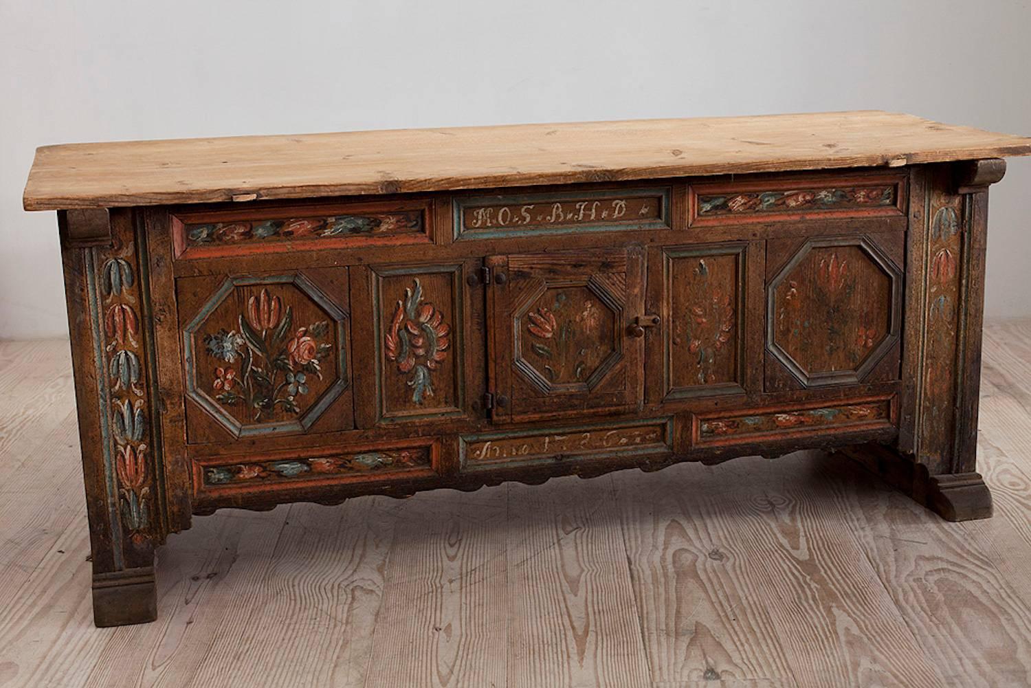 Rare Swedish Kistbord Med Dörr, 18th Century Sideboard, Inscribed and Dated 1786 4