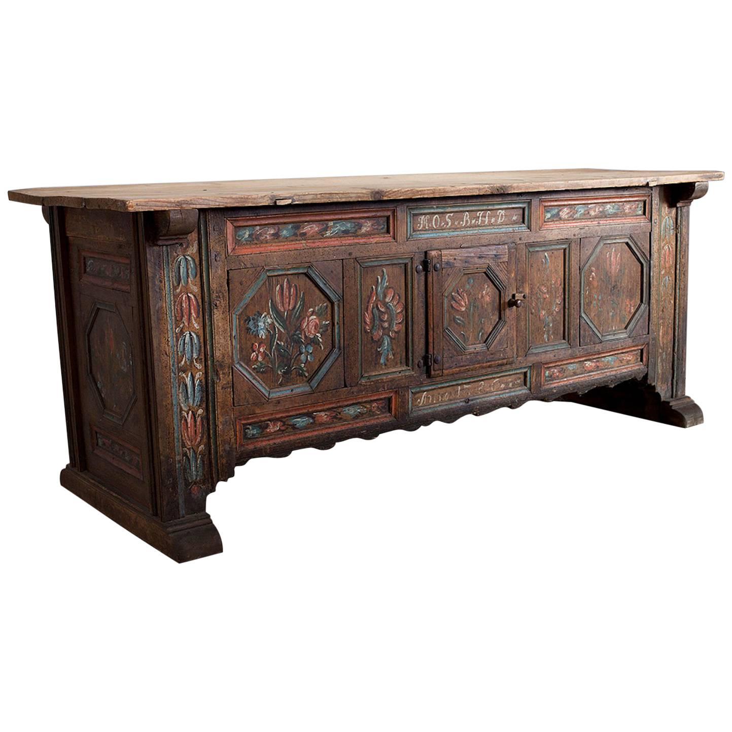 Rare Swedish Kistbord Med Dörr, 18th Century Sideboard, Inscribed and Dated 1786