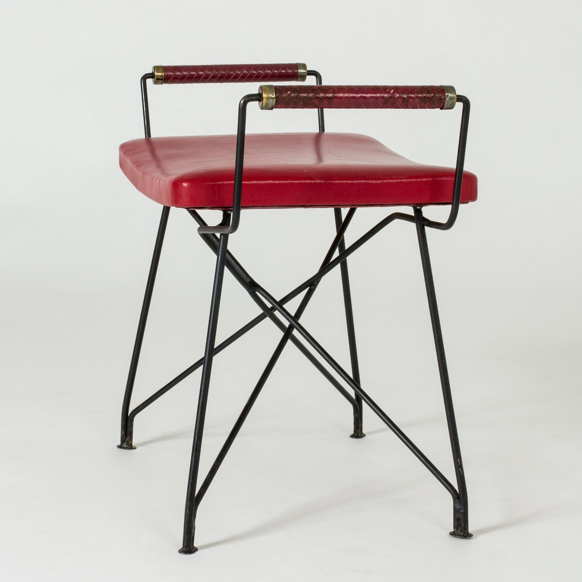 Scandinavian Modern Rare Swedish Metal and Leather Stool by Hans-Agne Jakobsson, 1960s