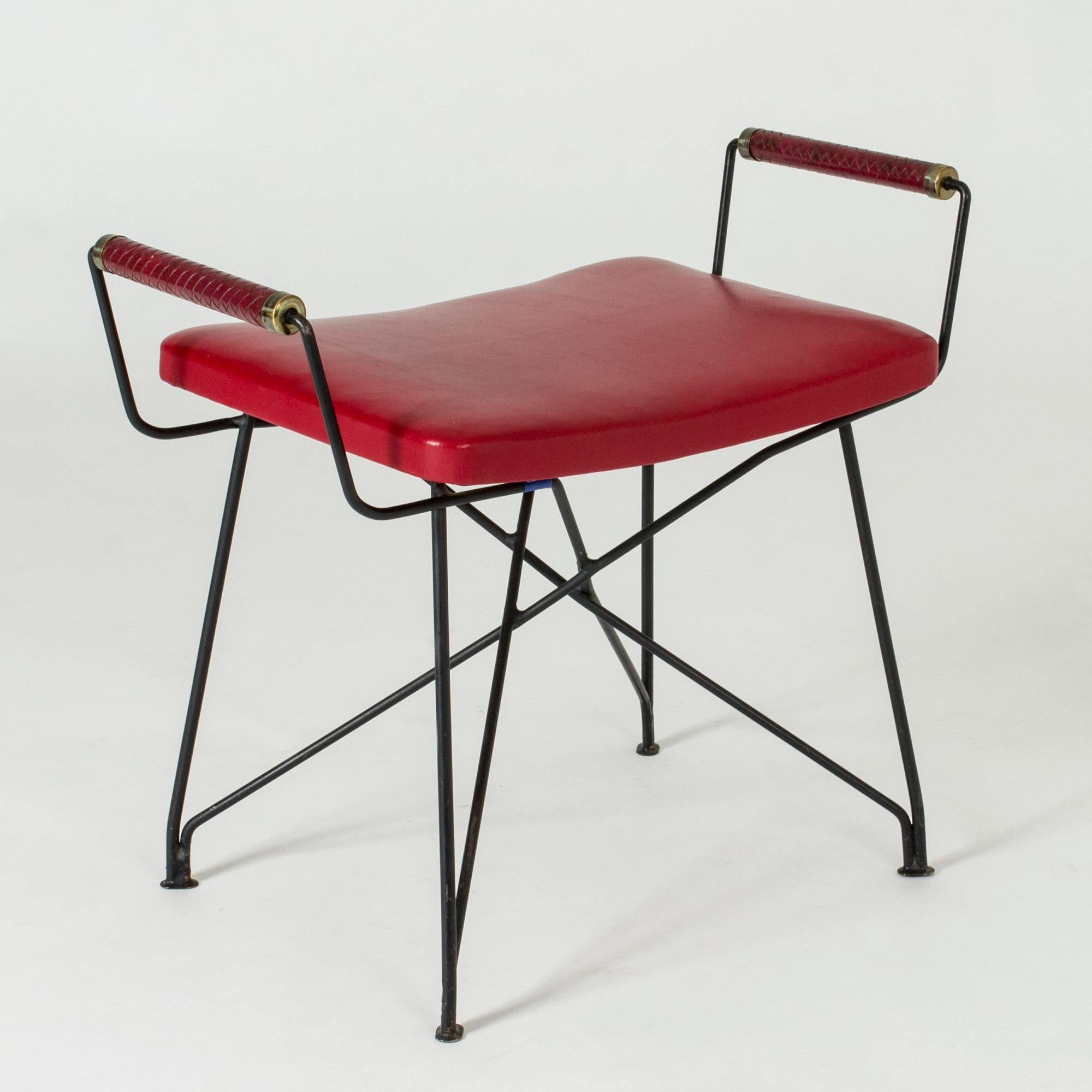 Rare Swedish Metal and Leather Stool by Hans-Agne Jakobsson, 1960s In Good Condition In Stockholm, SE