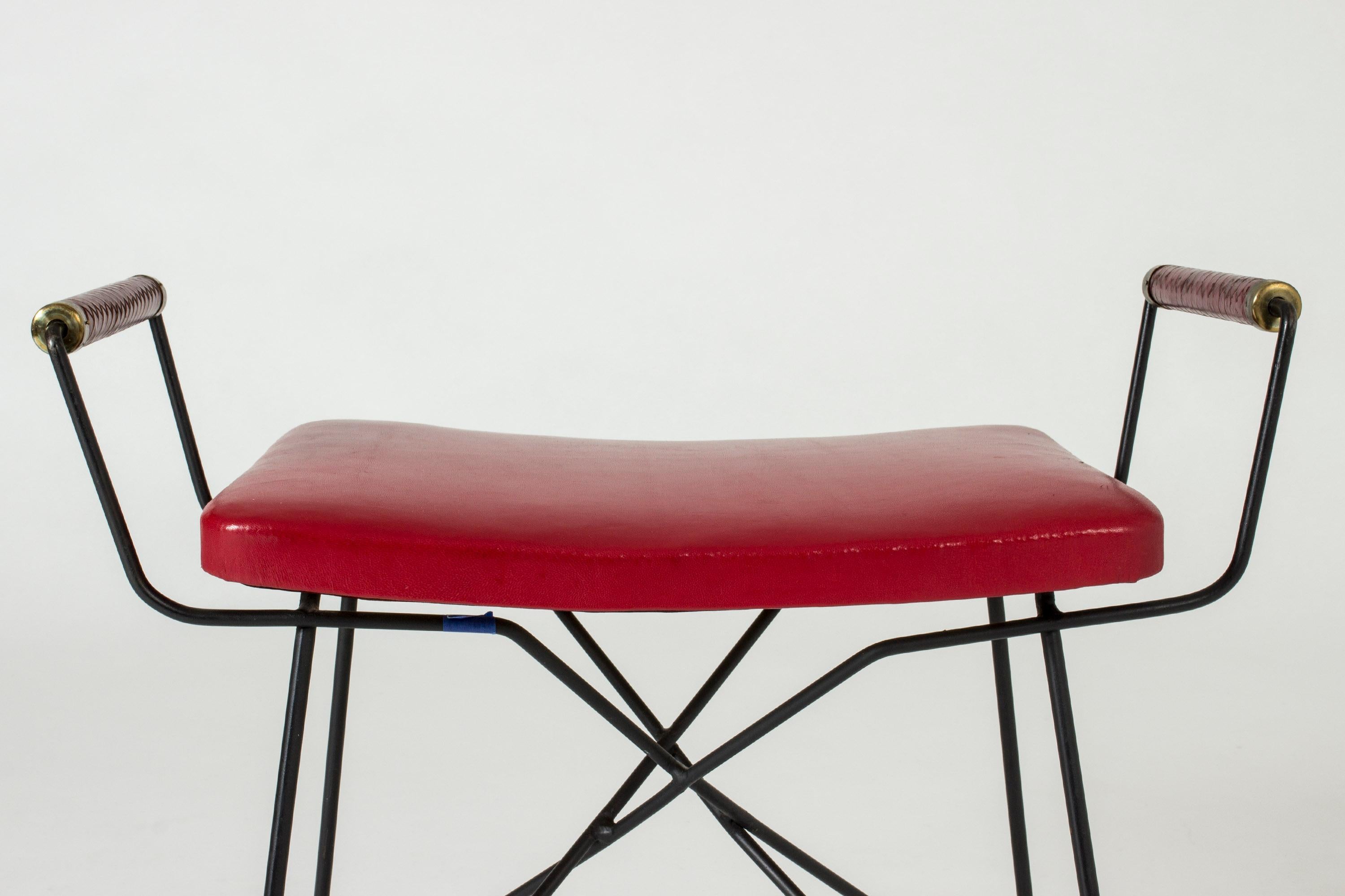 Mid-20th Century Rare Swedish Metal and Leather Stool by Hans-Agne Jakobsson, 1960s