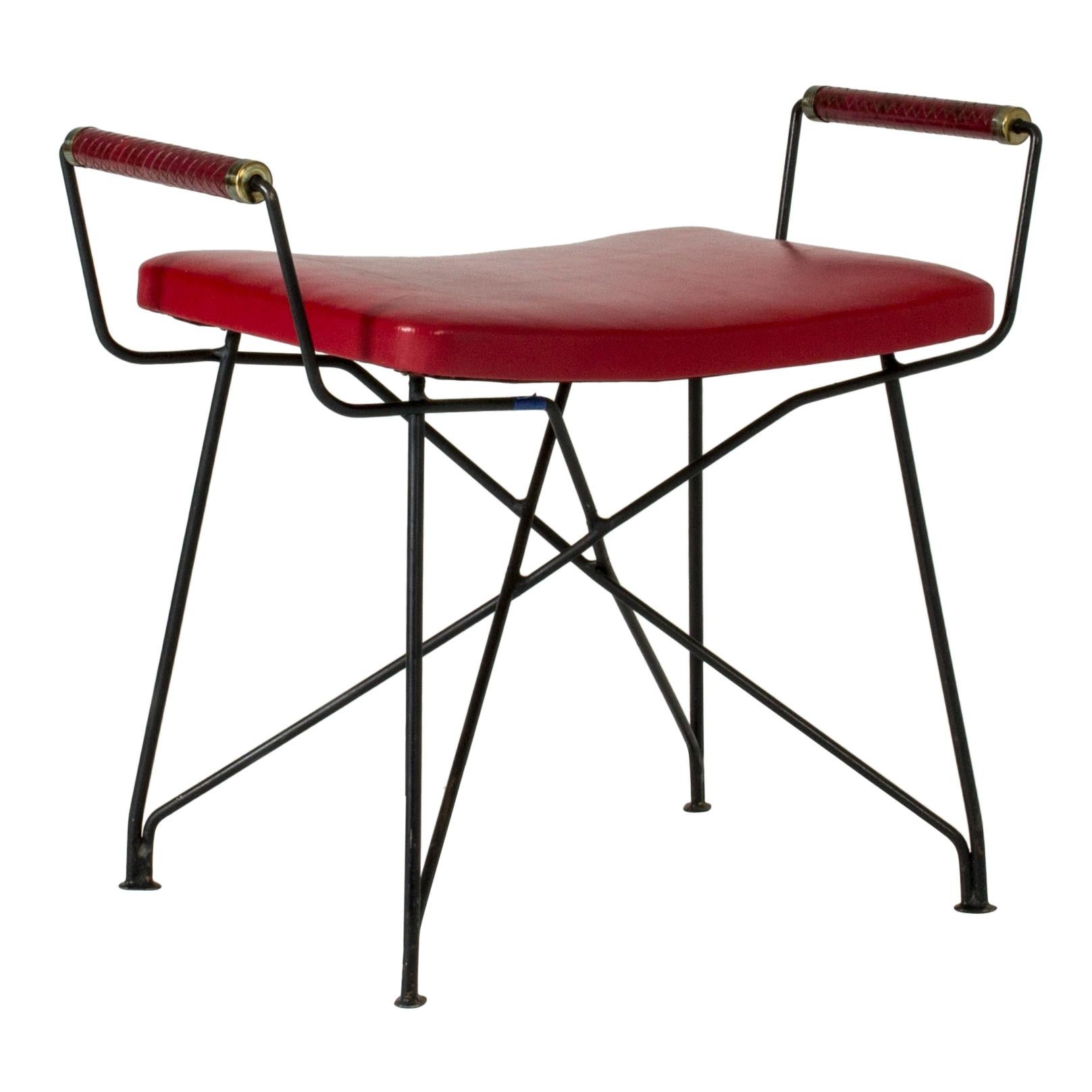 Rare Swedish Metal and Leather Stool by Hans-Agne Jakobsson, 1960s