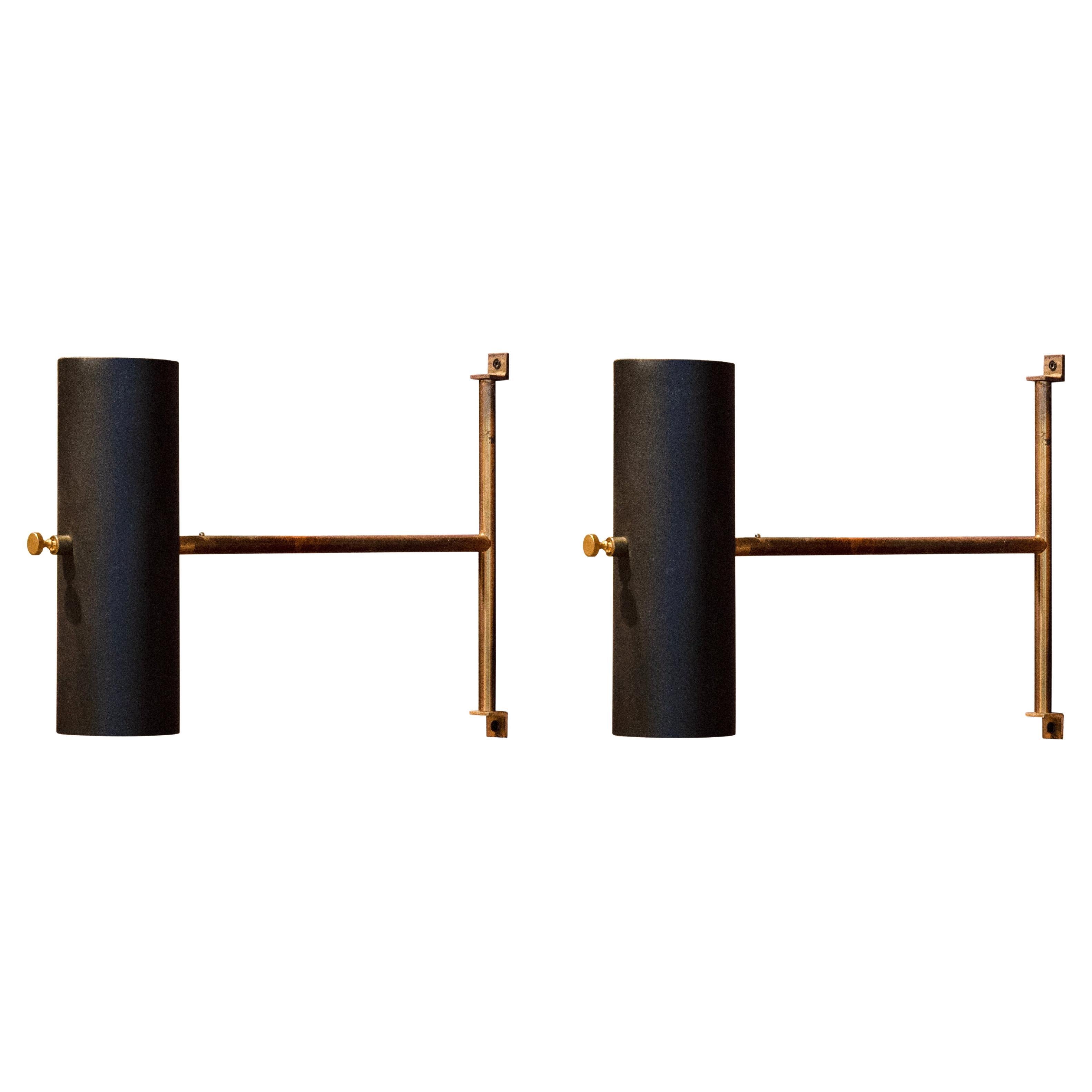 Seltene schwedische Mid Century Articulating Brass Wall Lights
