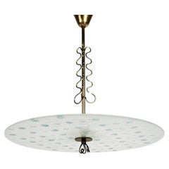 Rare Swedish Modern ceiling lamp, brass and glass, 1940s