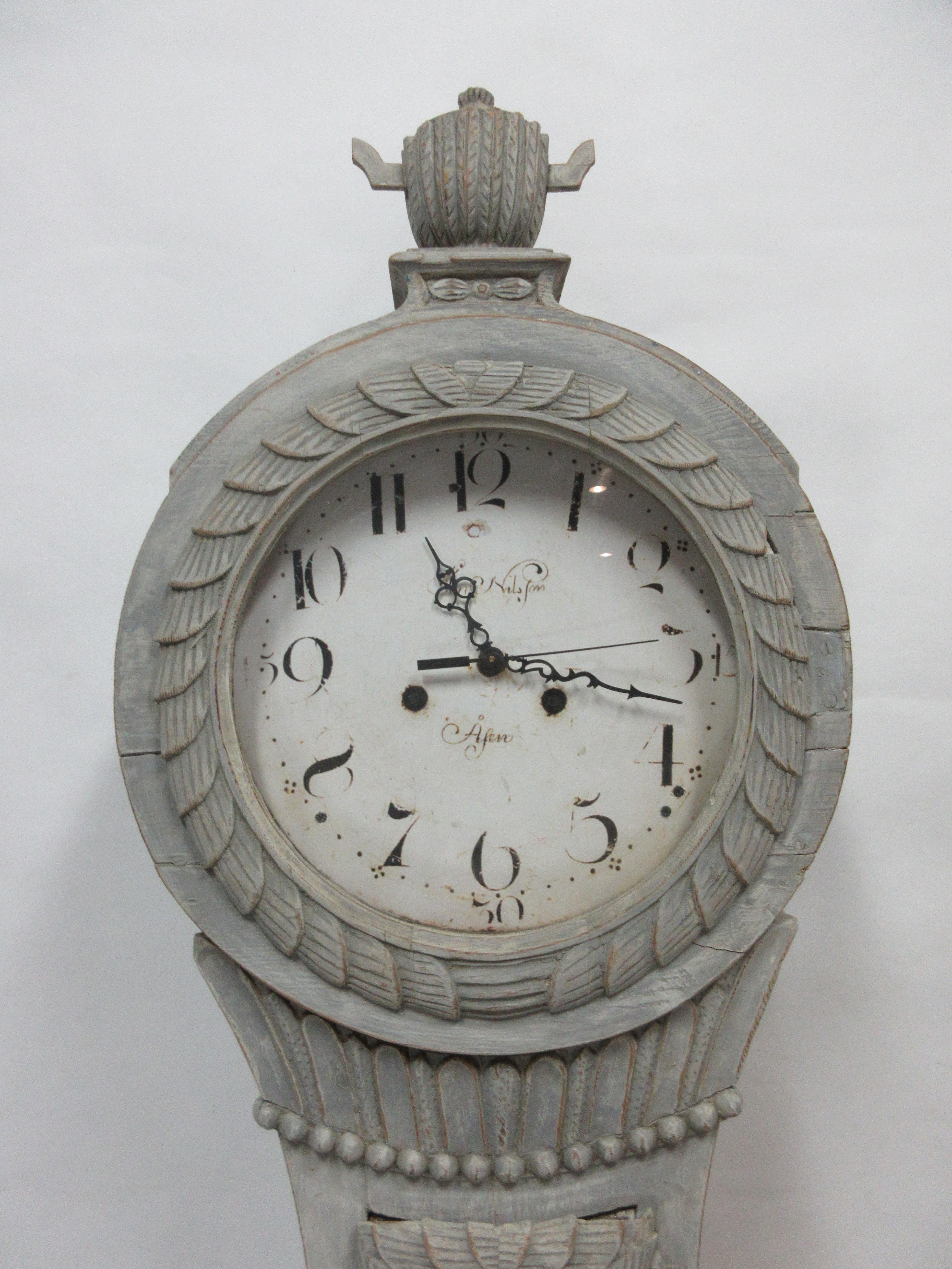 This is a very rare style Swedish Mora clock. Its been restored and repainted with milk paints 