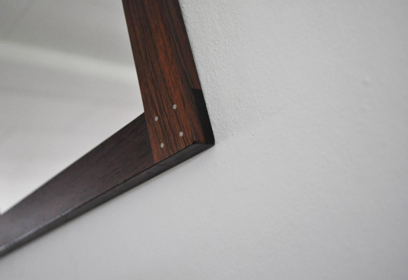 Rare Swedish Rosewood Mirror with Silver Detail by Uno & Östen Kristiansson 1