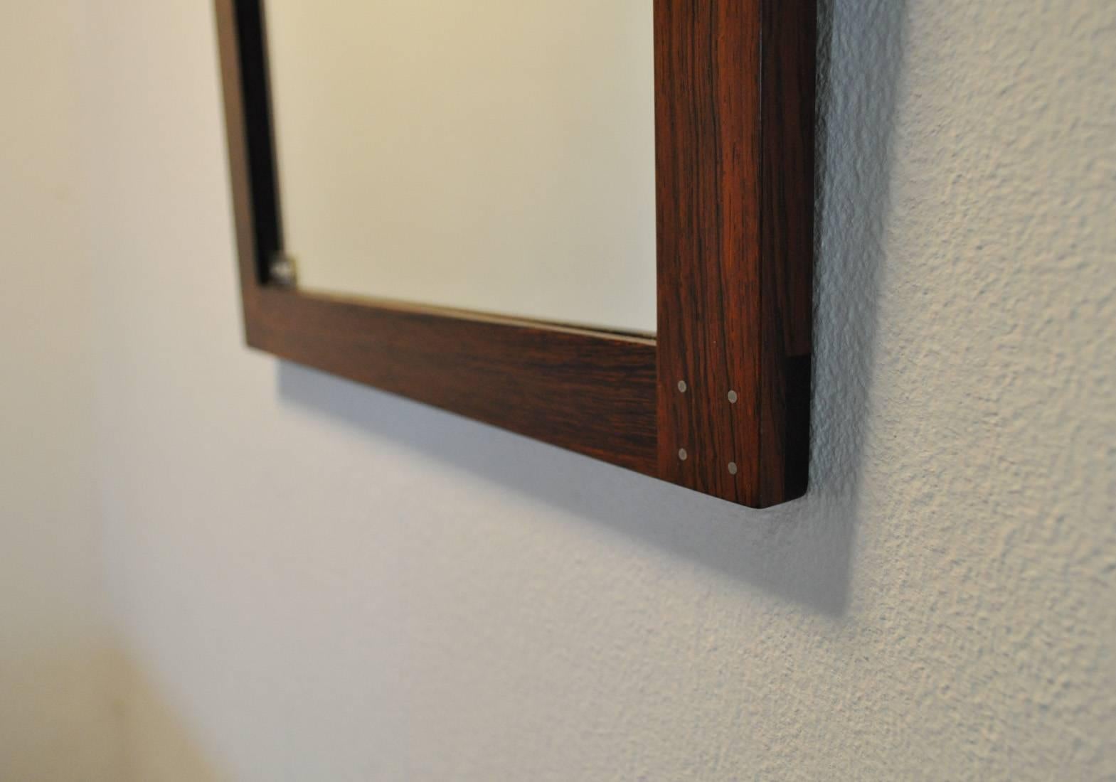 Rare Swedish Rosewood Mirror with Silver Detail by Uno & Östen Kristiansson 3