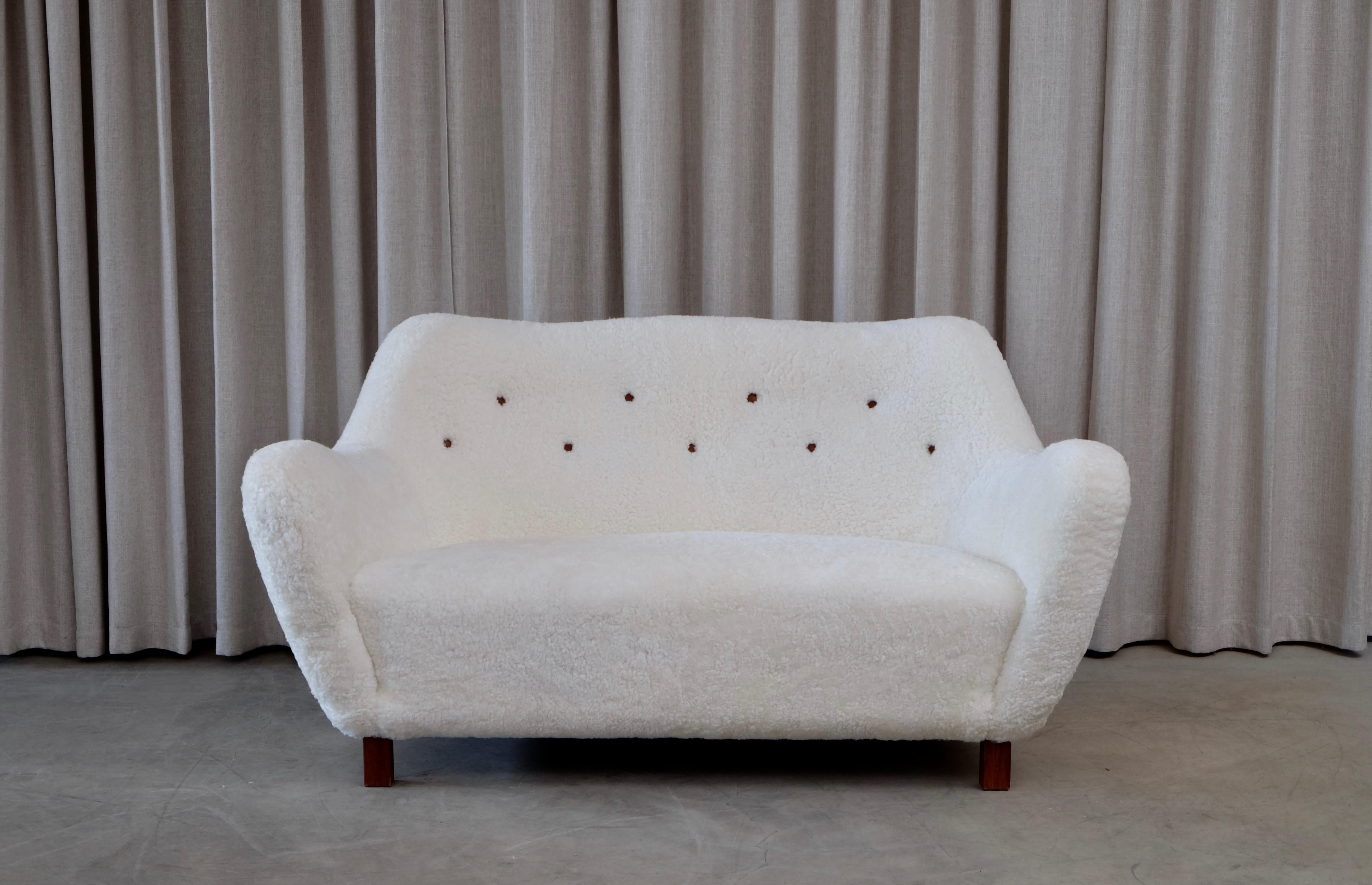 Scandinavian Modern Rare Swedish Sheepskin Sofa, 1950s