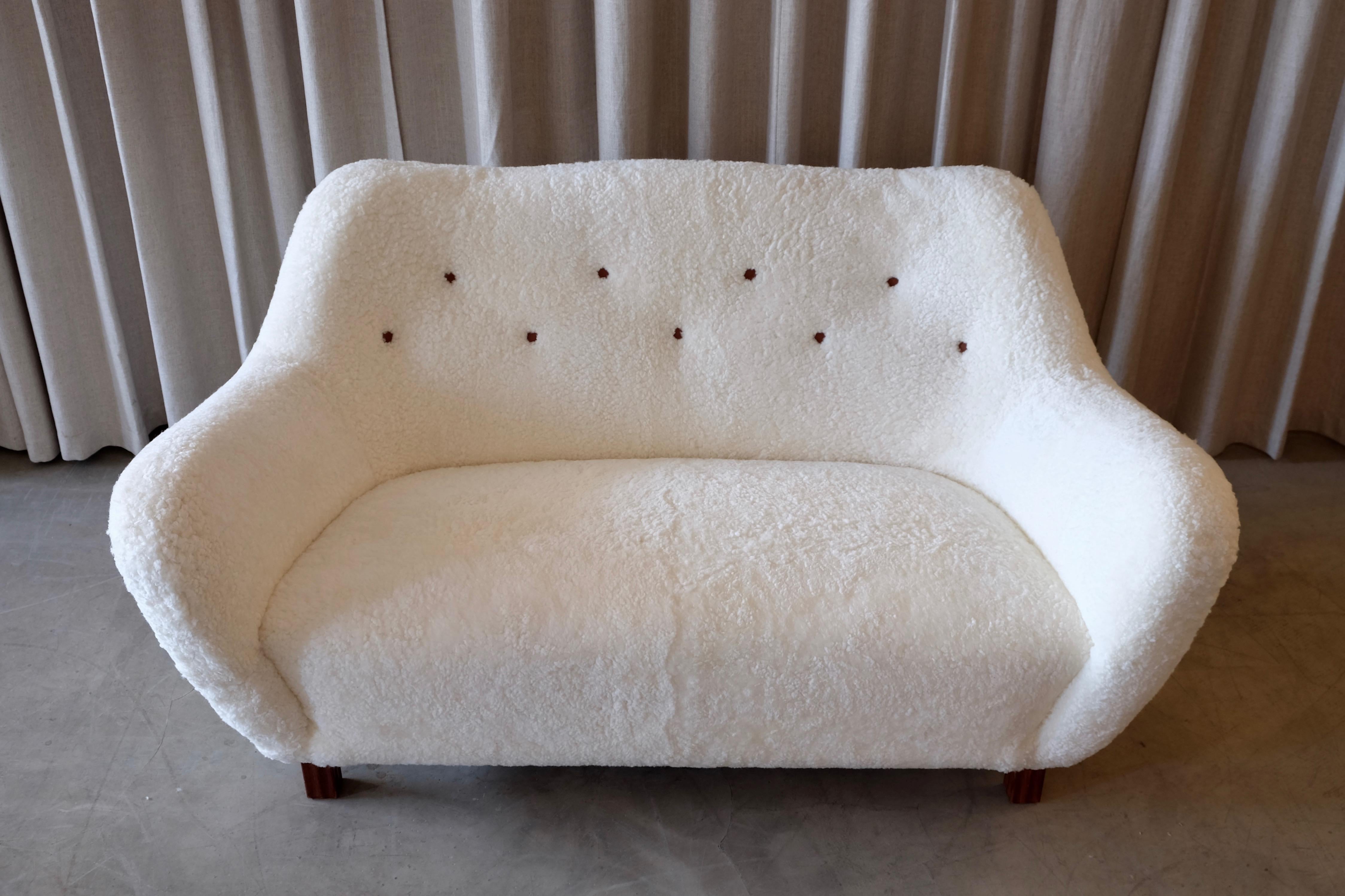 Rare Swedish Sheepskin Sofa, 1950s 3