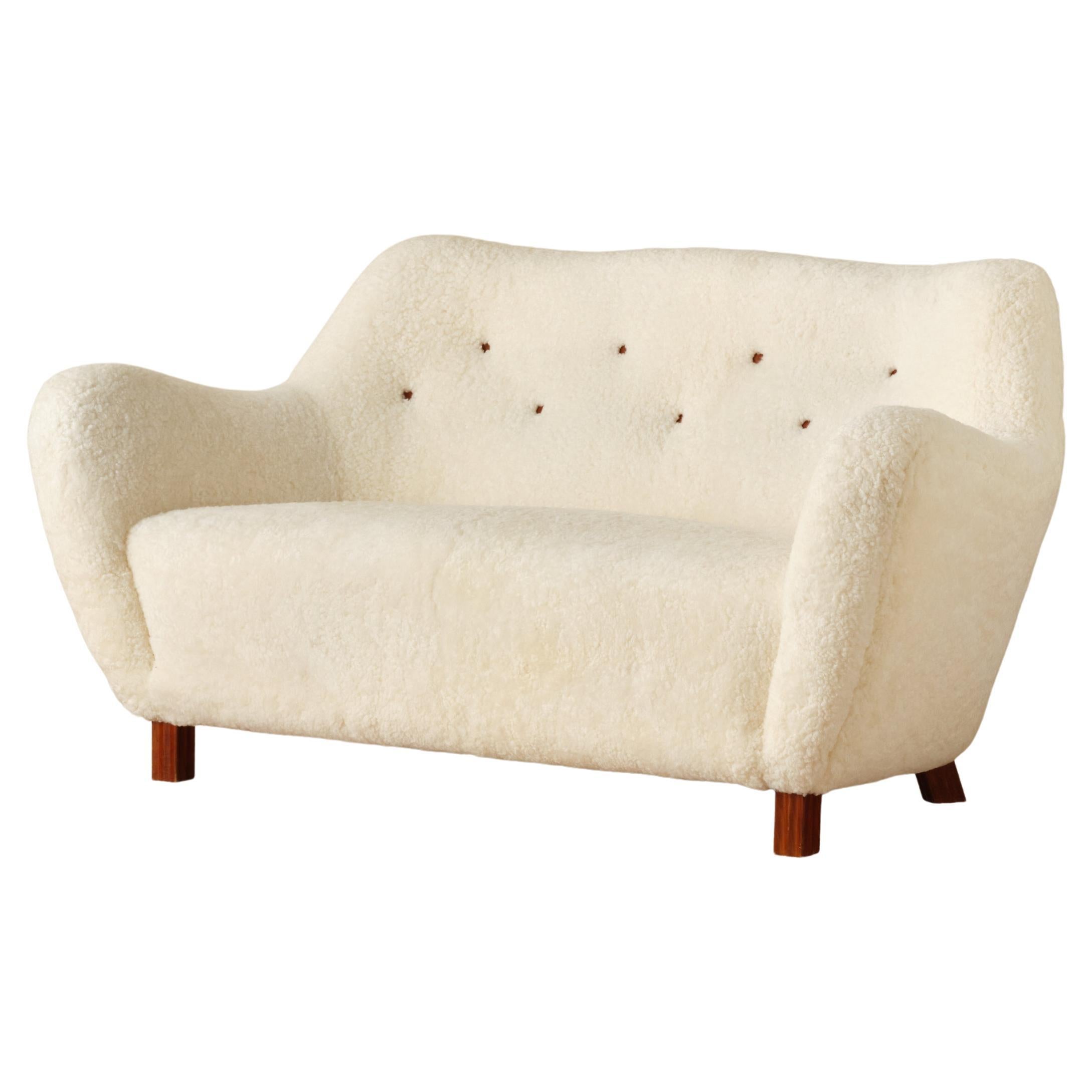 Rare Swedish Sheepskin Sofa, 1950s